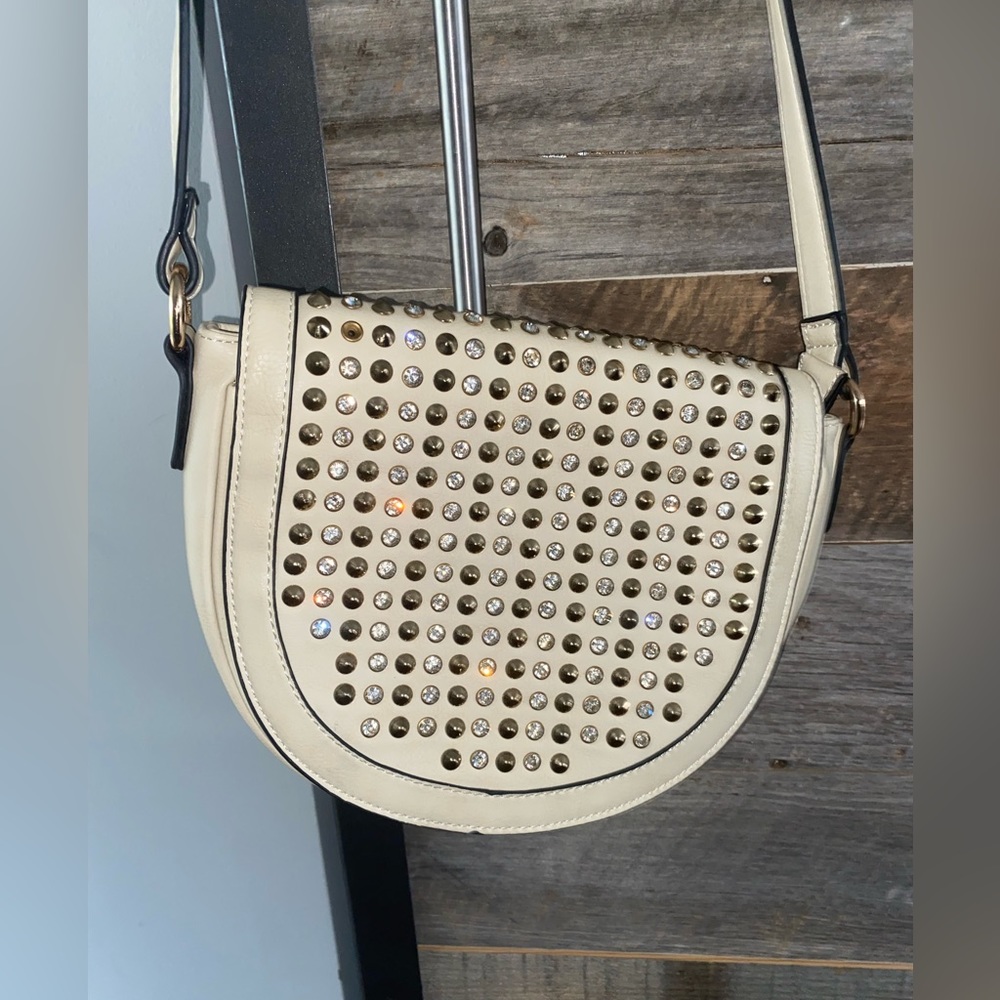 BRAND NEW MMS women’s white leather bedazzled crossbody